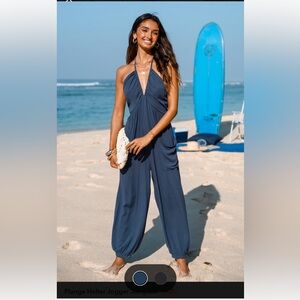 Cupshe Navy Blue Sleeveless Jumpsuit with V-Neckline Sz. M